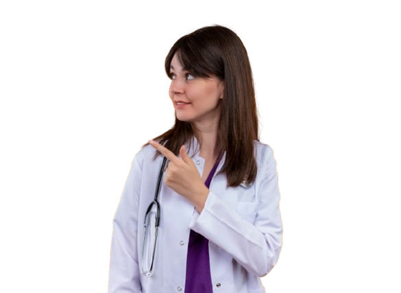 jovem medica confiante em um manto medico com estetoscopio apontando para o lado e olhando para o lado em um fundo laranja isolado com espaco de copia removebg preview